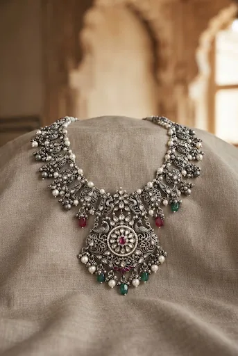 Statement silver necklace